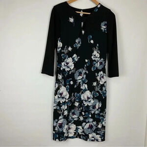 WHBM Reversible Floral Solid Black Knit Sheath Dress Size XS